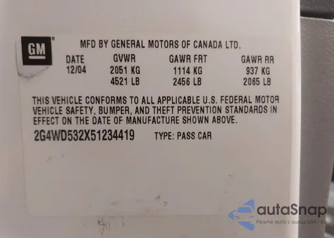 2005 Buick Lacrosse Cxl из США, поврежденный, VIN 2G4WD532X51234419